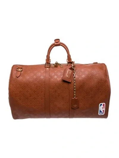 Pre-owned Louis Vuitton X Nba Lv Monogram Louis Vuitton Keepall Bandouliere 55 In Brown