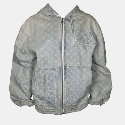 Pre-owned Louis Vuitton X Nba Zip Through Denim Monogram Hoodie In Blue