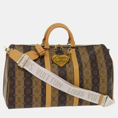 Pre-owned Louis Vuitton X Nigo Brown Canvas Keepall Bandouliere 50 Travel Duffel Bags