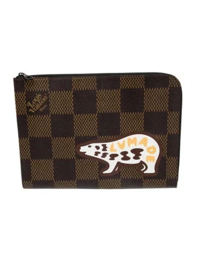 Pre-owned Louis Vuitton X Nigo Damier Ebene Portfolio In Brown