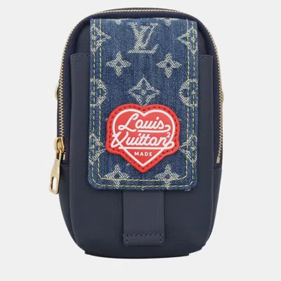 Pre-owned Louis Vuitton X Nigo Denim Detail Flap Double Phone Pouch In Blue