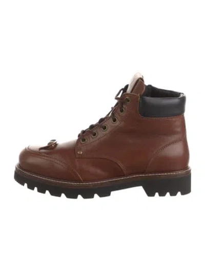 Pre-owned Louis Vuitton X Nigo Leather Combat Boots In Brown