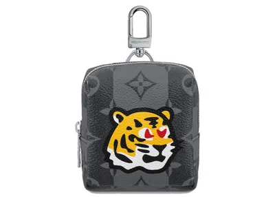 Pre-owned Louis Vuitton X Nigo Lv Made Squared Pouch Bag Charm Monogram Stripes In Graphite