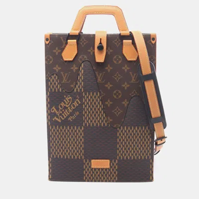 Pre-owned Louis Vuitton X Nigo Mini Lv Squared Damier Ebene Giant Monogram Tote Bag In Brown