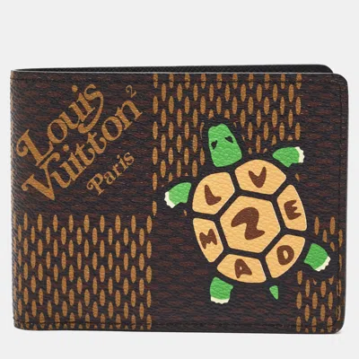 Pre-owned Louis Vuitton X Nigo Multiple Damier Ebene Giant Canvas Bifold Wallet In Brown