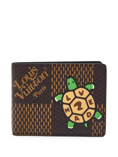 Pre-owned Louis Vuitton X Nigo Multiple Damier Ebène Wallet In Brown