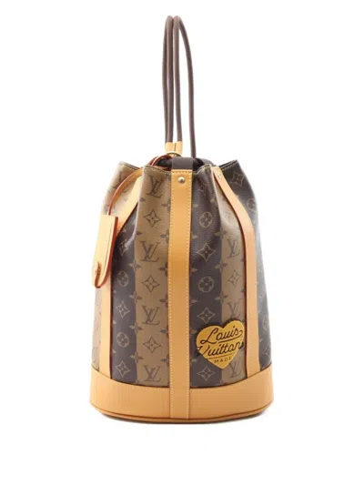 Pre-owned Louis Vuitton X Nigo Randonne 2021 Monogram-stripe Shoulder Bag In Brown