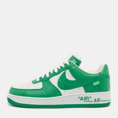 Pre-owned Louis Vuitton X Nike Green/white Monogram Canvas And Leather Air Force 1 Sneakers Size 41
