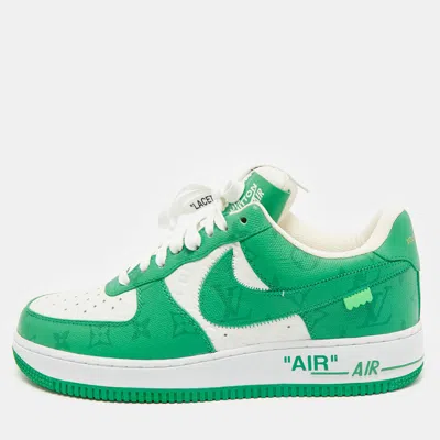 Pre-owned Louis Vuitton X Nike Green/white Monogram Canvas And Leather Air Force 1 Sneakers Size 42