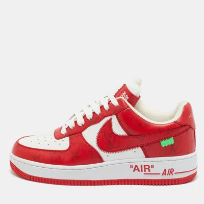 Pre-owned Louis Vuitton X Nike Red/white Monogram Canvas And Leather Air Force 1 Sneakers Size 39