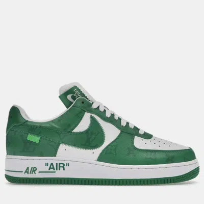 Pre-owned Louis Vuitton X Nike White/green Leather Air Force 1 By Virgil Abloh Low Top Sneaker Eu 42