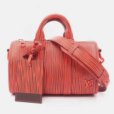 Pre-owned Louis Vuitton X Park Seo-bo Keepall Bandouliere 25 Xl Handbag In Epi Leather Red