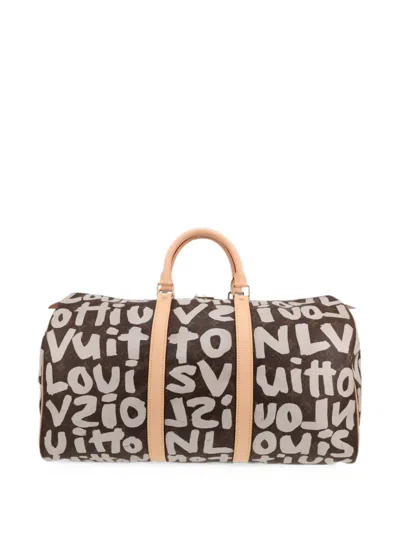 Pre-owned Louis Vuitton X Stephen Sprouse 2001 50 Keepall Graffiti Holdall In Brown