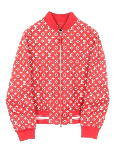 Pre-owned Louis Vuitton X Supreme 2010s Monogram Leather Bomber Jacket In Red