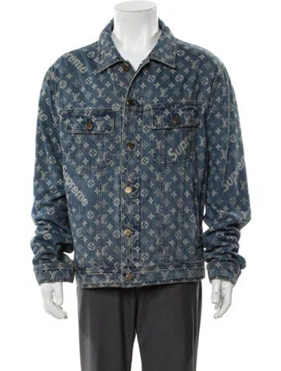 Pre-owned Louis Vuitton X Supreme 2017 Denim Trucker Jacket In Blue