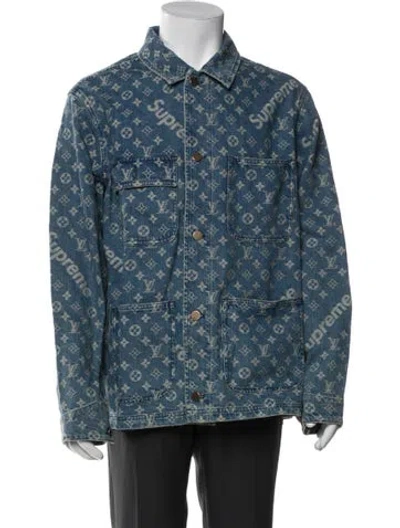 Pre-owned Louis Vuitton X Supreme 2017 Denim Trucker Jacket In Blue