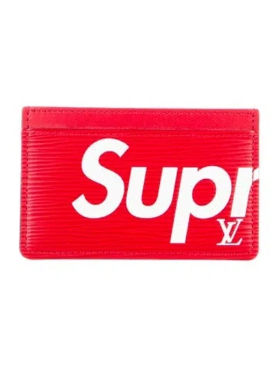 Pre-owned Louis Vuitton X Supreme 2017 Epi Porte Carte Simple Card Holder Card Holder In Red