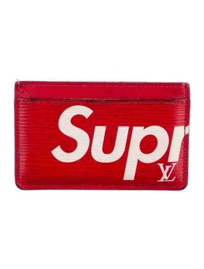 Pre-owned Louis Vuitton X Supreme 2017 Epi Porte-carte Simple Card Holder Card Holder In Red
