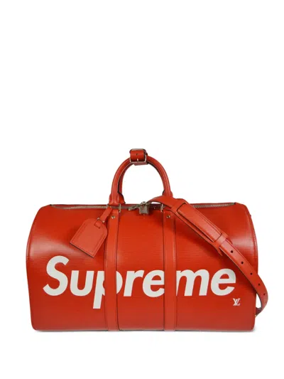 Pre-owned Louis Vuitton X Supreme 2017  Keepall Bandouliere 45 Travel Bag In Red