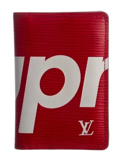 Pre-owned Louis Vuitton X Supreme 2017 Leather Pocket Organizer In Red
