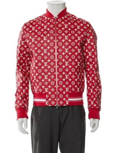 Pre-owned Louis Vuitton X Supreme 2017 Lv Monogram Bomber Jacket In Red