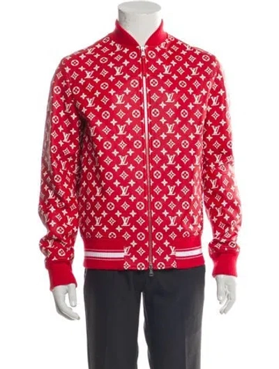 Pre-owned Louis Vuitton X Supreme 2017 Lv Monogram Bomber Jacket In Red
