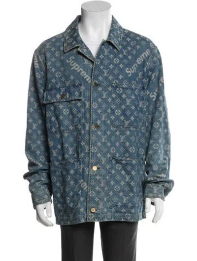 Pre-owned Louis Vuitton X Supreme 2017 Lv Monogram Denim Jacket In Blue