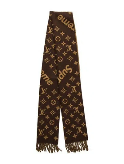 Pre-owned Louis Vuitton X Supreme 2017 Lv Monogram Scarf In Brown