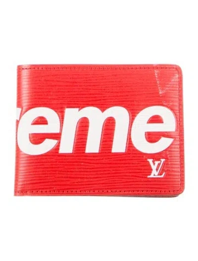 Pre-owned Louis Vuitton X Supreme 2017 Slender Bifold Wallet In Red/white