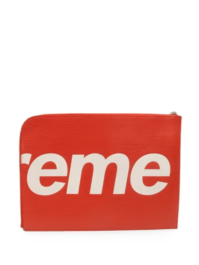 Pre-owned Louis Vuitton X Supreme Gm Epi Pochette Jules Clutch Bag In Red