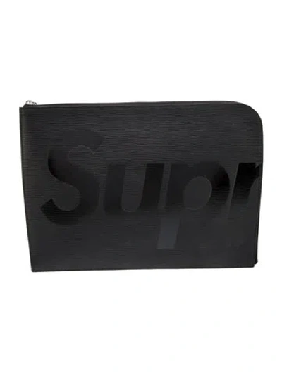 Pre-owned Louis Vuitton X Supreme Leather Epi Pochette Jour In Black