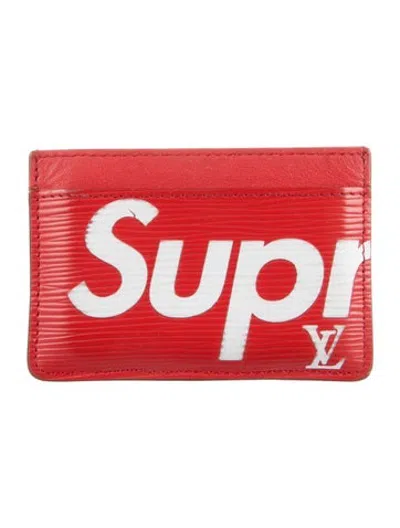 Pre-owned Louis Vuitton X Supreme Leather Graphic Print Card Holder In Red