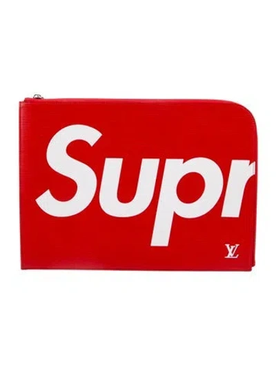 Pre-owned Louis Vuitton X Supreme Leather Portfolio In Red