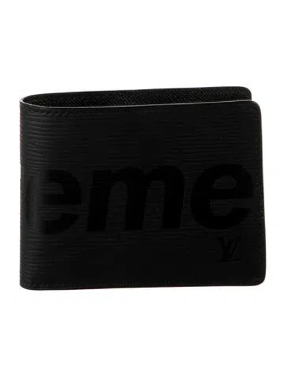 Pre-owned Louis Vuitton X Supreme Leather Printed Wallet In Black