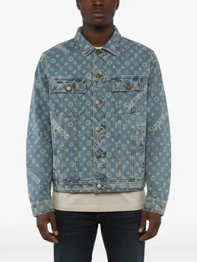 Pre-owned Louis Vuitton X Supreme Monogram Jacquard Denim Jacket In Blue
