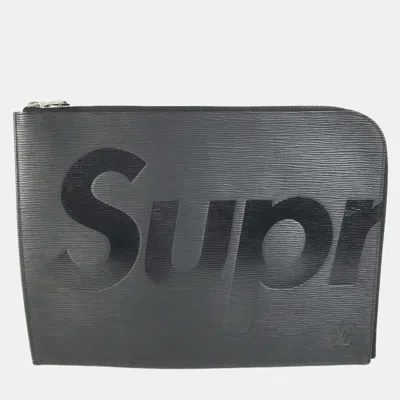 Pre-owned Louis Vuitton X Supreme Pochette Jour Gm Noir Black Epi Leather Clutch Bag