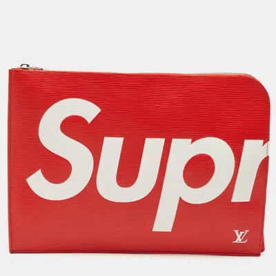 Pre-owned Louis Vuitton X Supreme Red Epi Leather Pochette Jour Gm