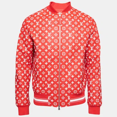 Pre-owned Louis Vuitton X Supreme Red Monogram Leather Bomber Jacket M