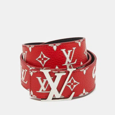 Pre-owned Louis Vuitton X Supreme Red Monogram Leather Lv Initiales Belt 90 Cm