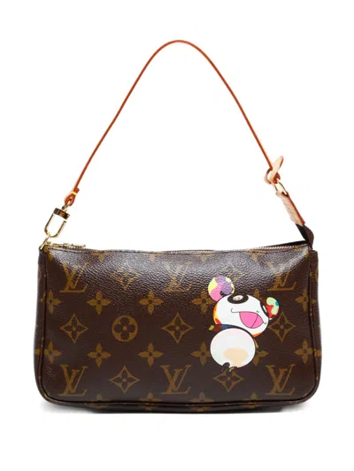 Pre-owned Louis Vuitton X Takashi Murakami 2004 Monogram Panda Pochette Accessoires Shoulder Bag In Brown