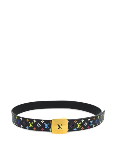 Pre-owned Louis Vuitton X Takashi Murakami 2010 Lv-engraved Belt In Black