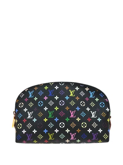 Pre-owned Louis Vuitton X Takashi Murakami 2012 Monogram Pochette Make-up Bag In Black