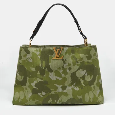 Pre-owned Louis Vuitton X Takashi Murakami Artycapucines Xxl Khaki Camouflage Denim Shoulder Bag In Green