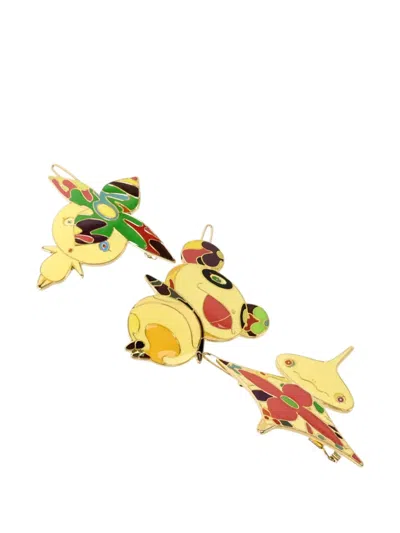 Pre-owned Louis Vuitton X Takashi Murakami Enamel Hair Clip (set Of Three) In Gold