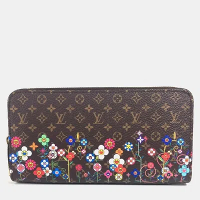 Pre-owned Louis Vuitton X Takashi Murakami Flower Garden Zippy Wallet Monogram Canvas Long Wallet In Brown
