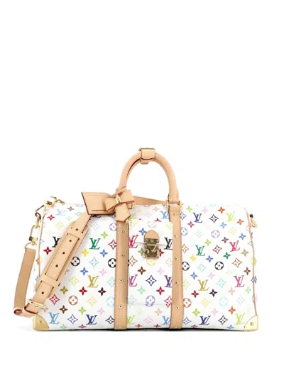 Pre-owned Louis Vuitton X Takashi Murakami Keepall Bandouliere Bag Monogram Multicolor 45 Travel Bag In White