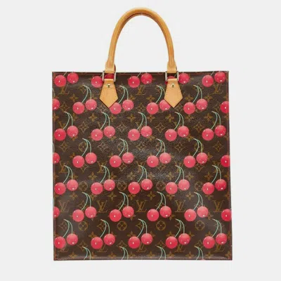 Pre-owned Louis Vuitton X Takashi Murakami Monogram Cherry Sac Plat Tote Bag Brown Leather