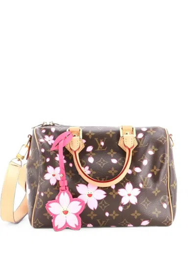 Pre-owned Louis Vuitton X Takashi Murakami Speedy Handbag Limited Edition Cherry Blossom Monogram 25 Satchel In Brown