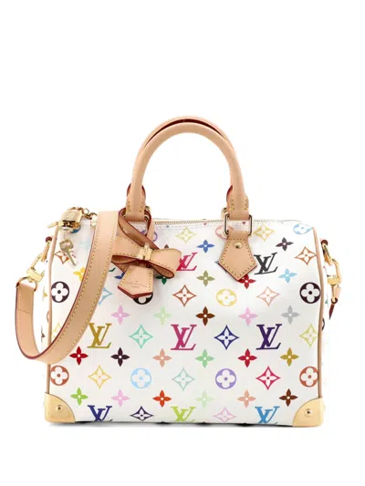 Pre-owned Louis Vuitton X Takashi Murakami Speedy Soft Bandouliere Bag Monogram Multicolor 25 Satchel In White
