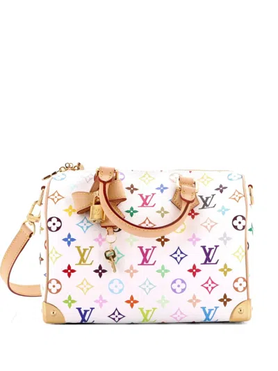 Pre-owned Louis Vuitton X Takashi Murakami Speedy Soft Bandouliere Bag Monogram Multicolor 25 Satchel In White